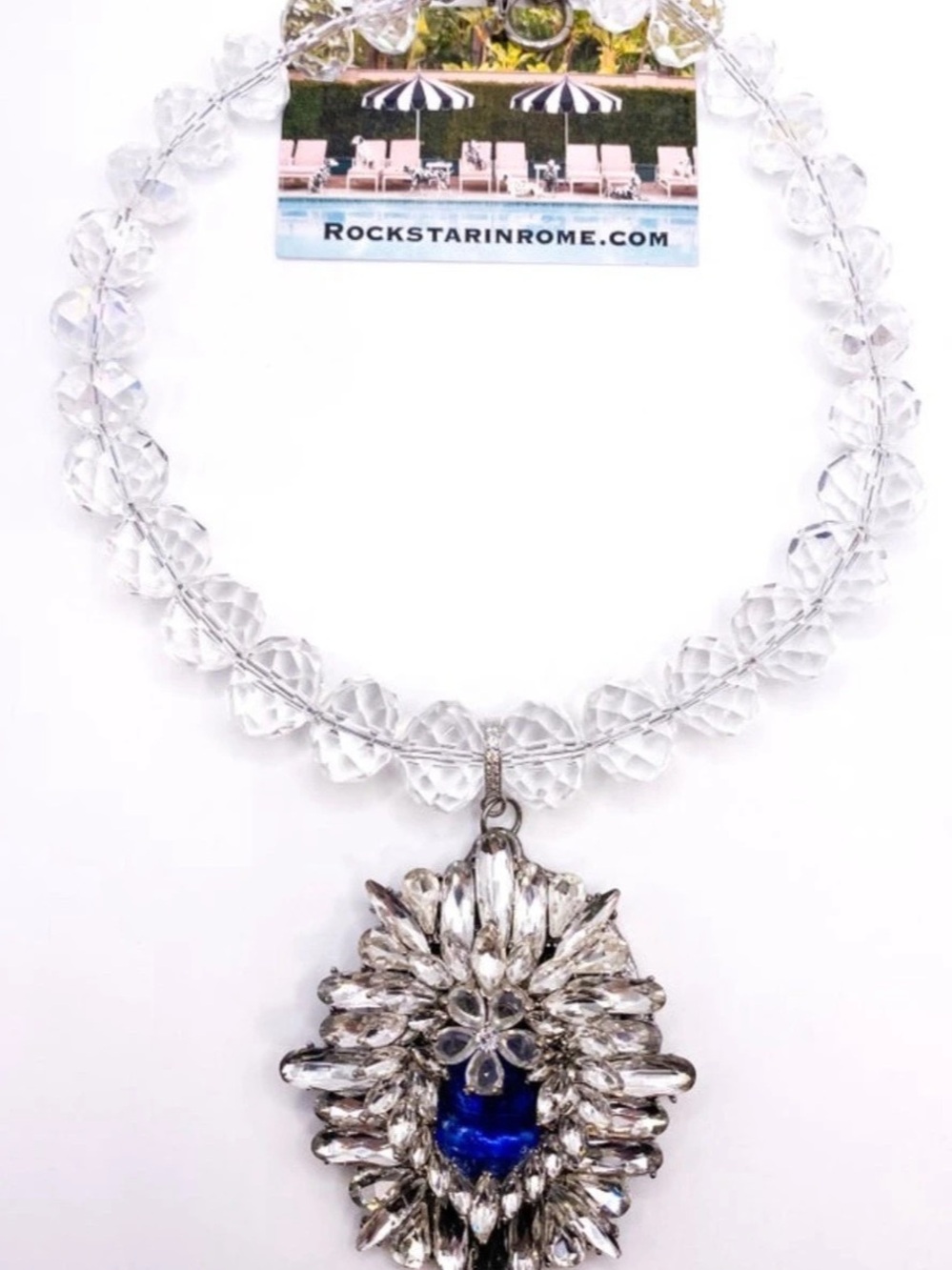 Vintage Blue Quartz and Crystal Brooch Necklace I Rockstar In Rome